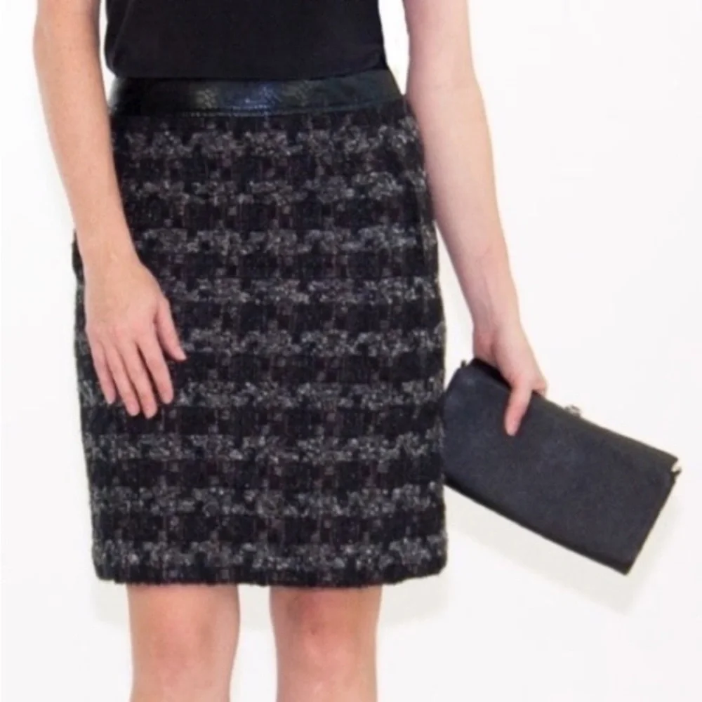 Tory Burch Leather Trimmed Tweed Pencil Skirt‎ Wool Blend